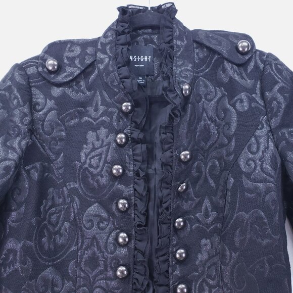 Insight New York Black Military Styled Jacquard Wool Blend Coat Size 10 Gothic - Picture 9 of 16